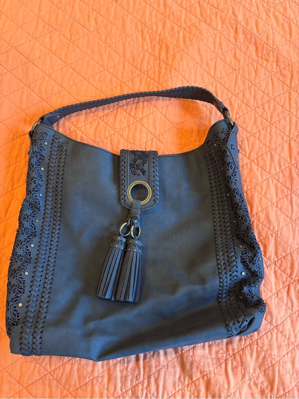 Elle Jae Gypset Grey Tassel Hobo Bag Faux Leather